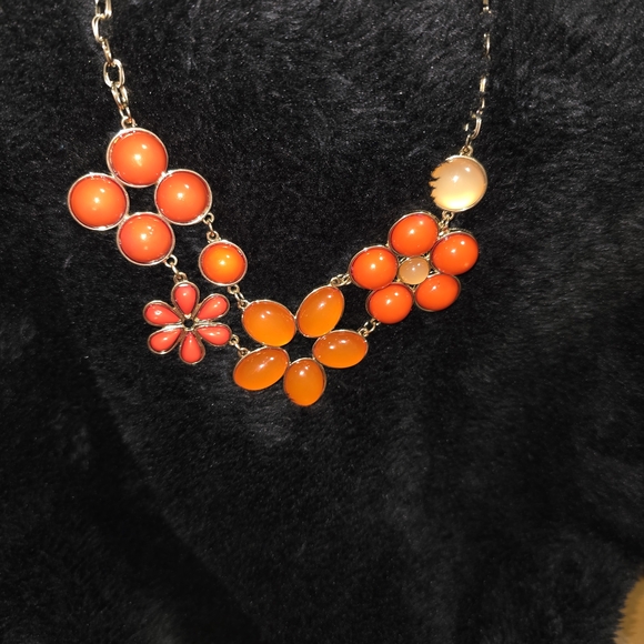 Orange and Gold Floral Statement Necklace - Picture 3 of 5